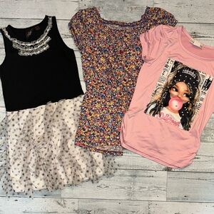 Girls size 7/8 bundle- 3 items- dress/romper/bubble gum short sleeve